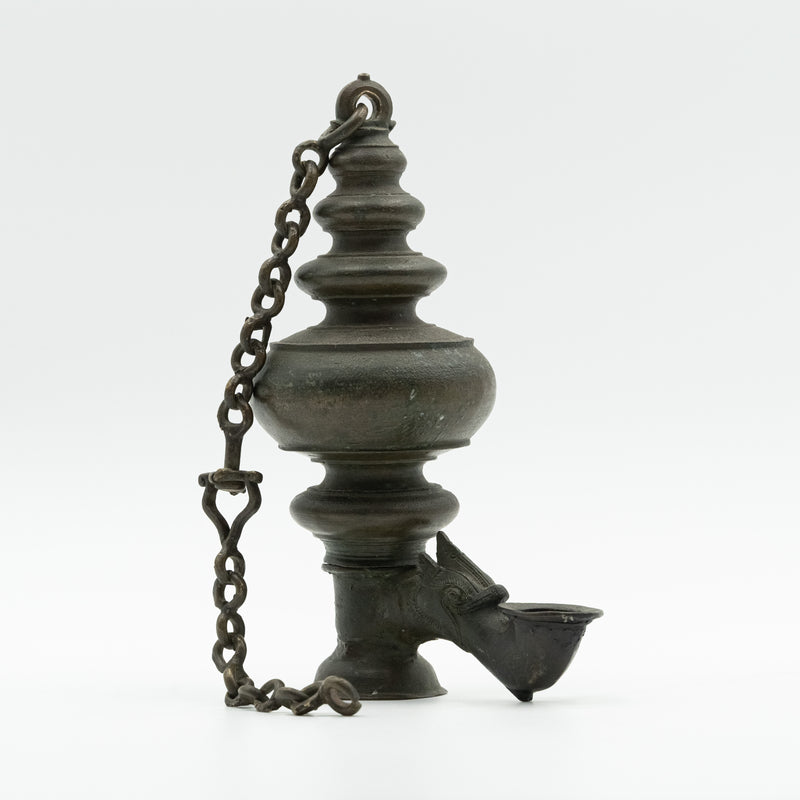 Antique Chinese 19th century bronze oil pendant lamp
