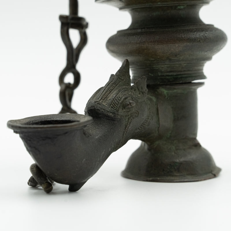 Antique Chinese 19th century bronze oil pendant lamp