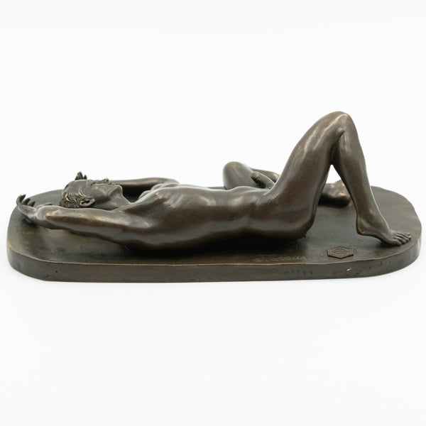 20th century Bronze erotic sculpture depicting araused male by Jean Patoue