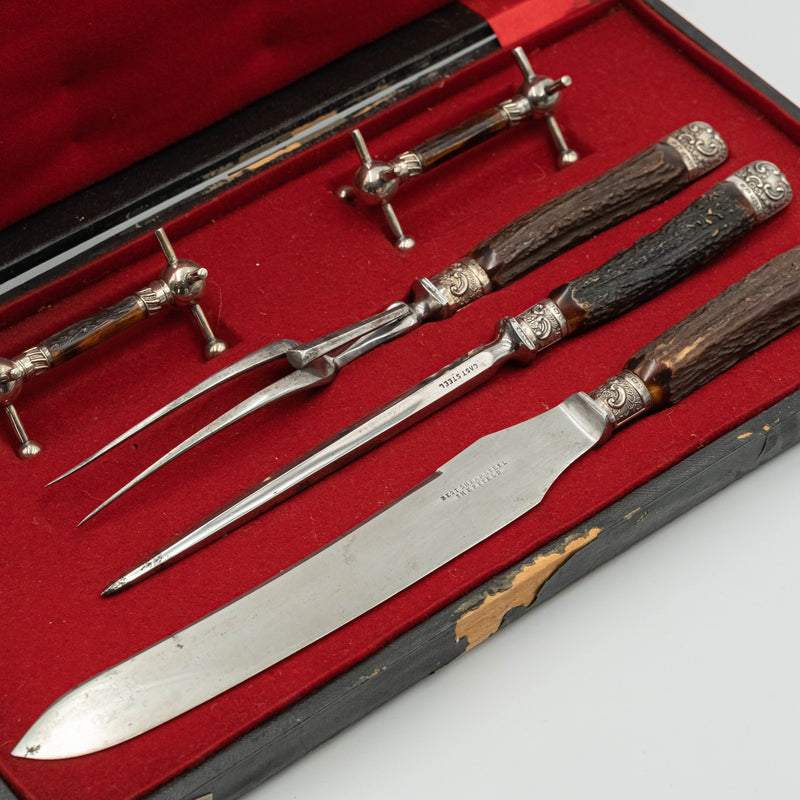 Set of British silver meat serving tools by Best Sheer Steel - Sheffield.