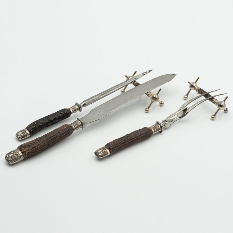 Set of British silver meat serving tools by Best Sheer Steel - Sheffield.