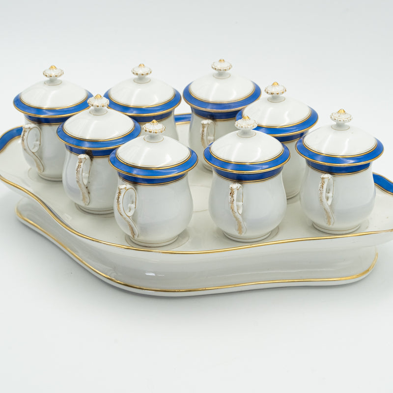 European porcelain set consisting of 9 hot chocolate cups on a serving tray
