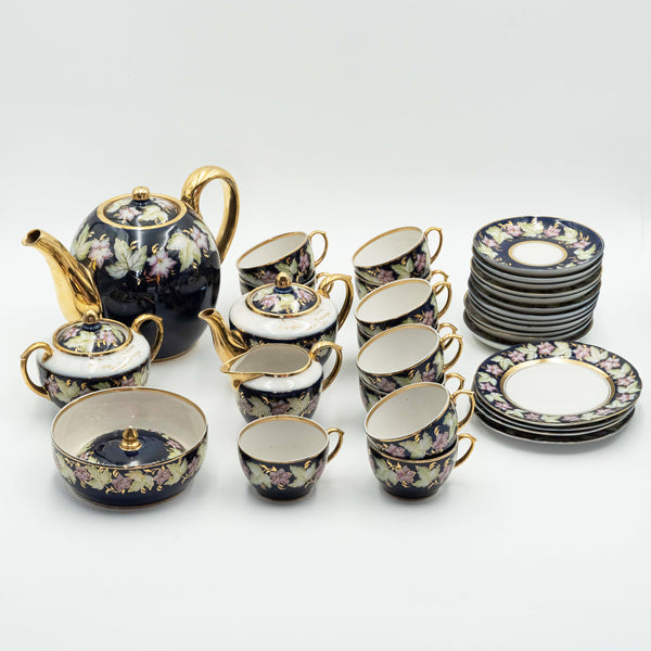 Vintage Verbilok fábrica de porcelana juego de té de porcelana azul cobalto