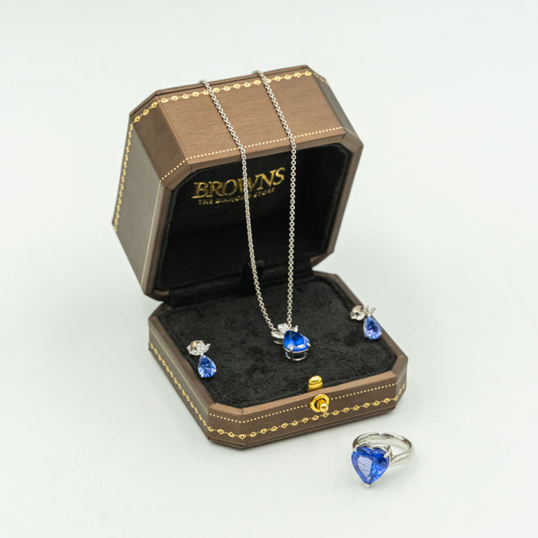 18k white gold Browns Royal Tanzanite & diamond jewelry set