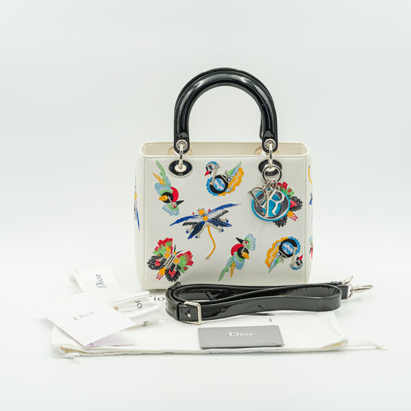 Special edition Medium Lady Dior white Leather Embroidered Handbag