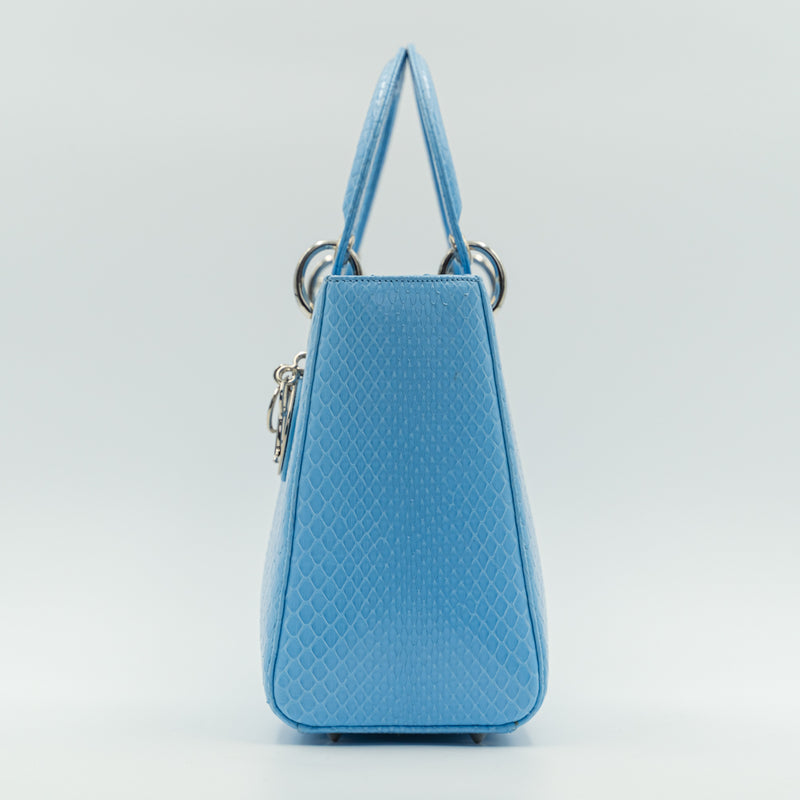 Bolso Tote Lady Dior Edición Especial Tamaño Mediano Piel Pitón Azul Glaciar