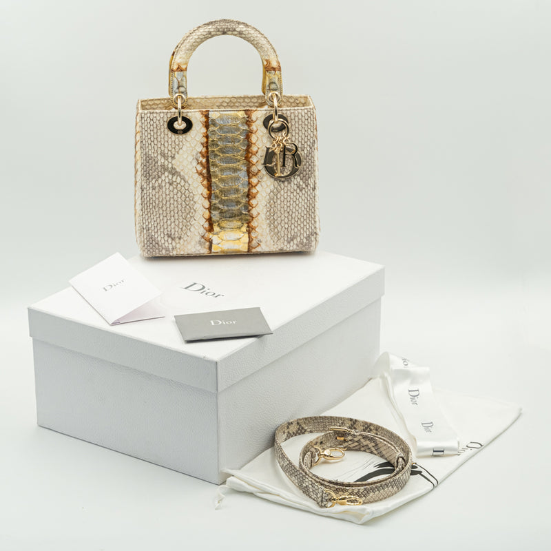 Medium size Lady Dior Metallic Gold/Brown Python skin Lady Dior Tote