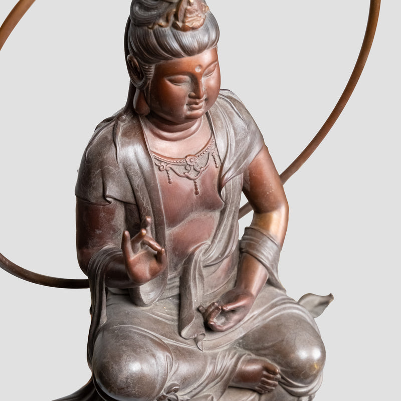 Antique bronze sculpture of the sitting Buddha in Shuni Mudra
