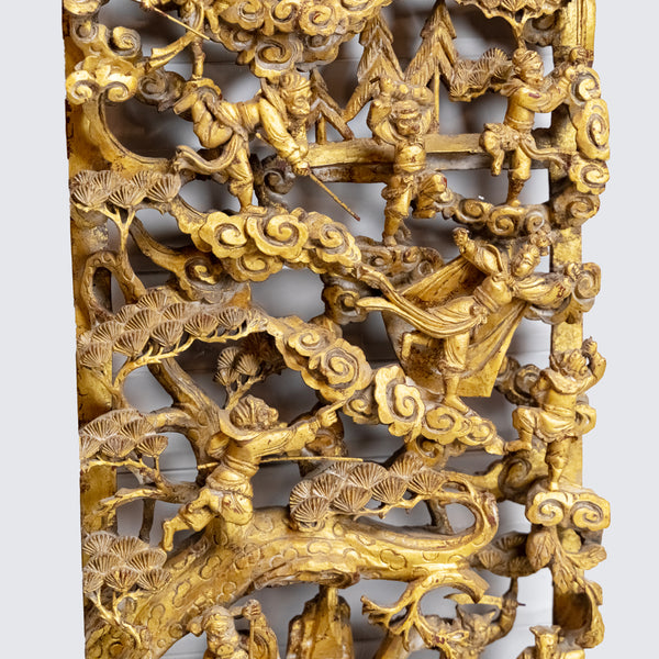 Mid 20th century gold plated wood carving of Sun Wukong