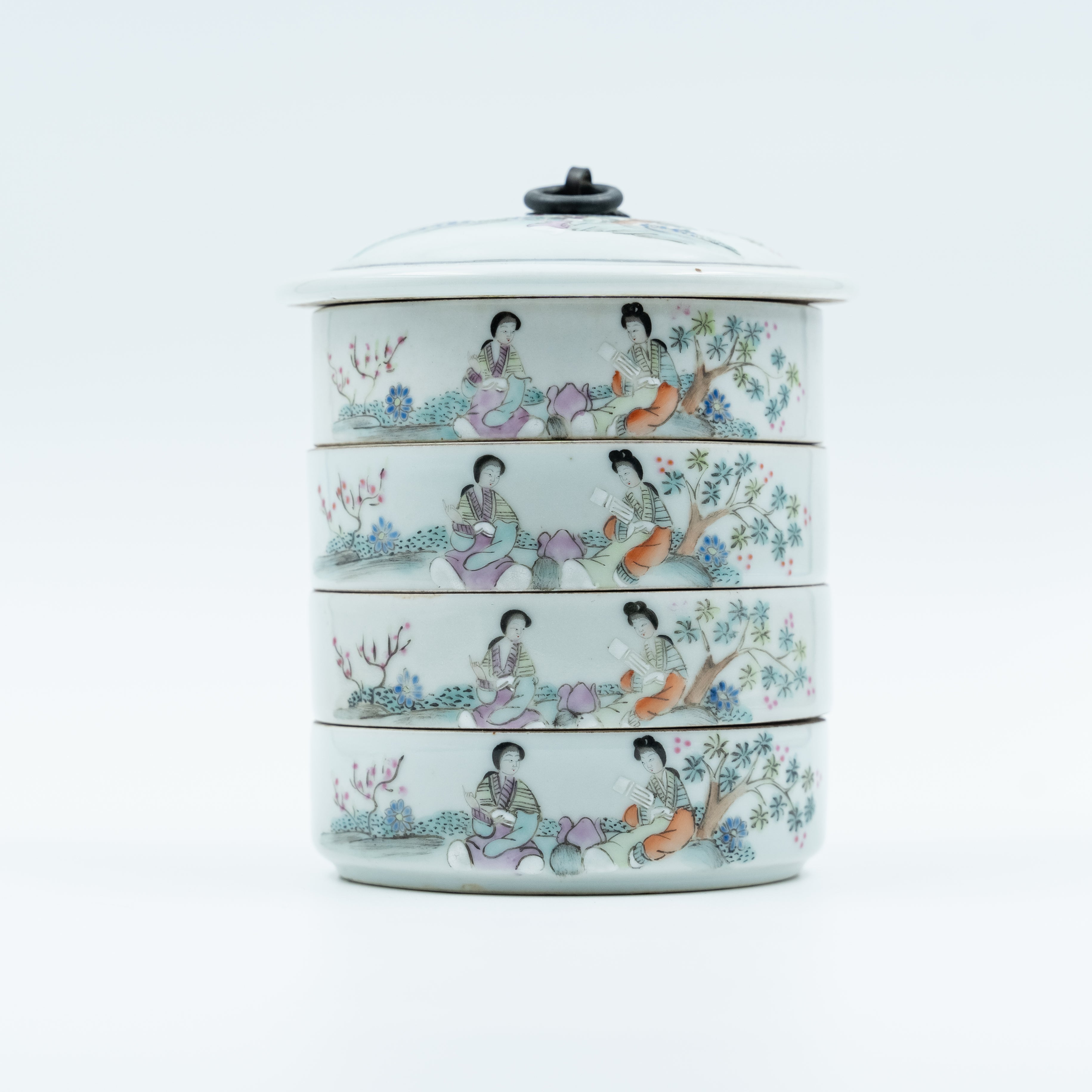 Bandeja de porcelana china de principios del siglo XX pintada a mano por Tang Zizhen