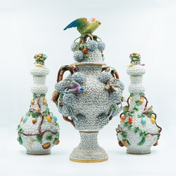 Antique set of three porcelain vases attributed to Jacob Petit
