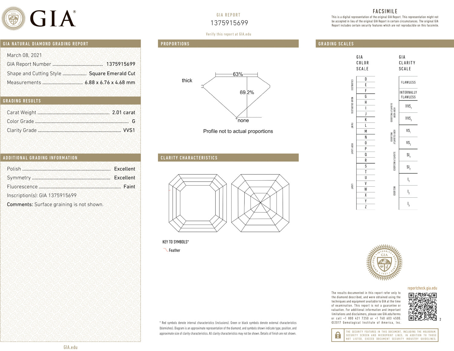 Diamante suelto de color G de talla Ascher con claridad VVS1 de 2,01 ct certificado por GIA