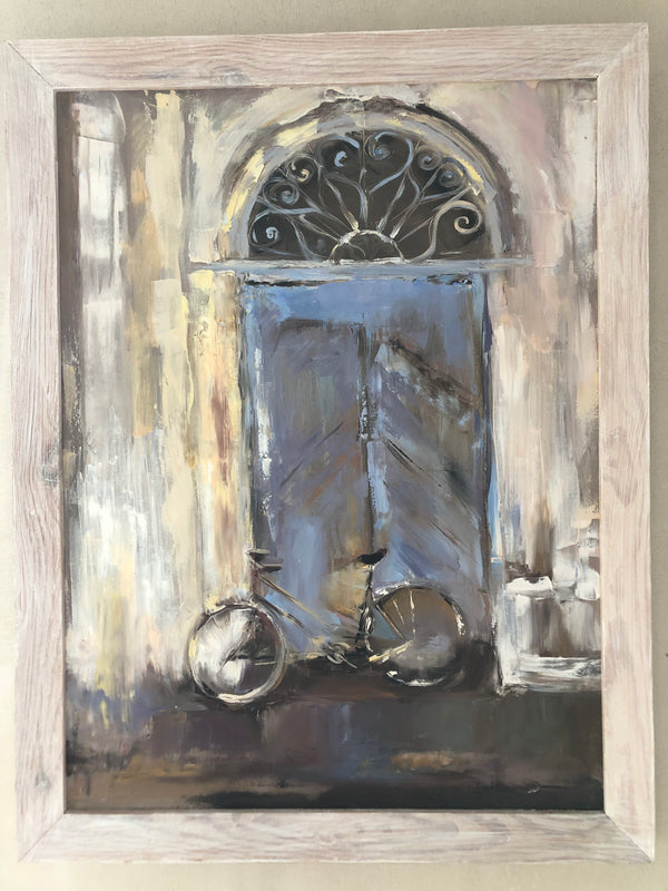 Oil painting by Gunta Viļuma titled "The blue door", 2013