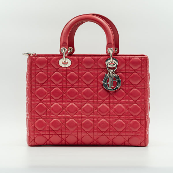 Bolso grande Lady Dior Red Cannage de piel de cordero acolchada