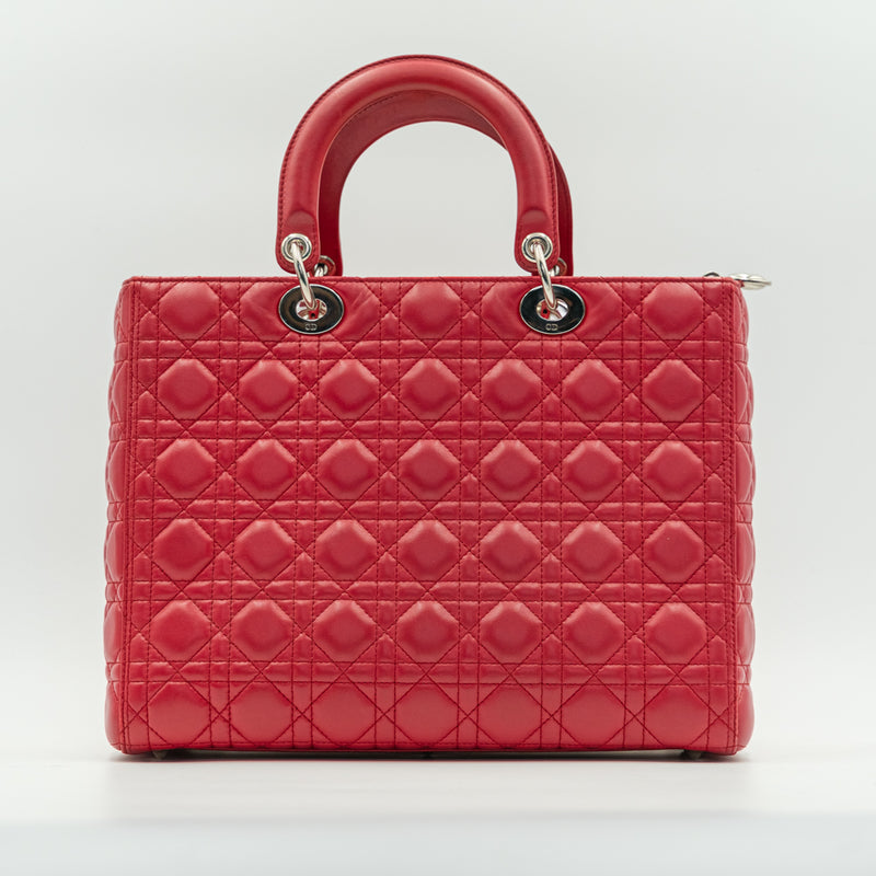 Large Lady Dior Red Cannage quilted lambskin leather handbag