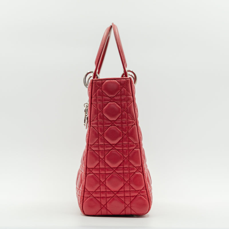 大號 Lady Dior 紅色 Cannage 絎縫小羊皮皮革手提包
