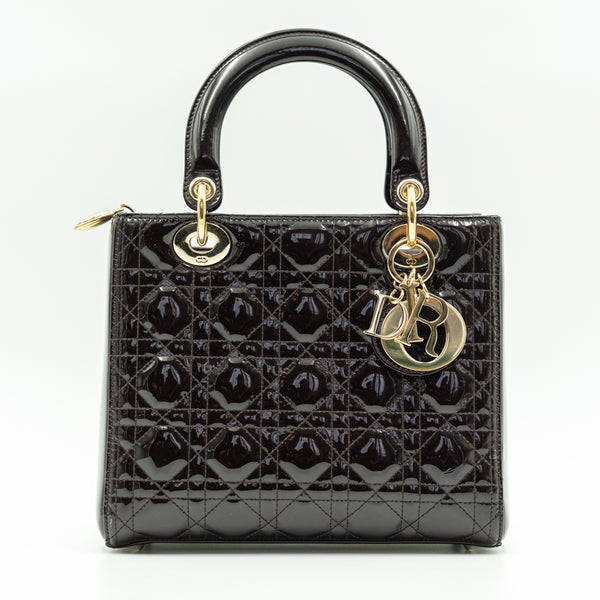 Lady Dior 中圖騰棕色小羊皮手提包