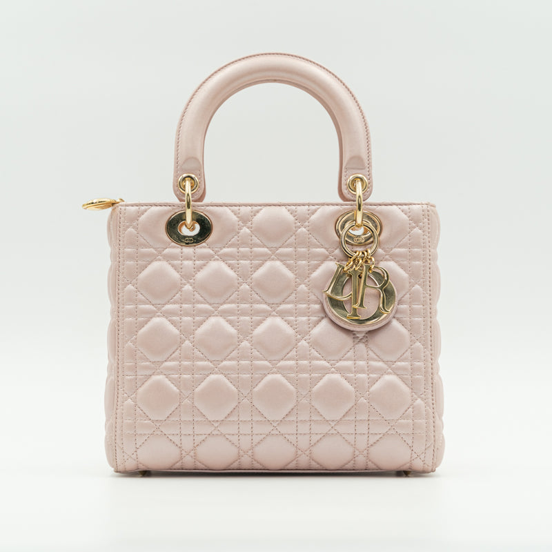 中號 Lady Dior 粉粉色 Cannage 小羊皮包