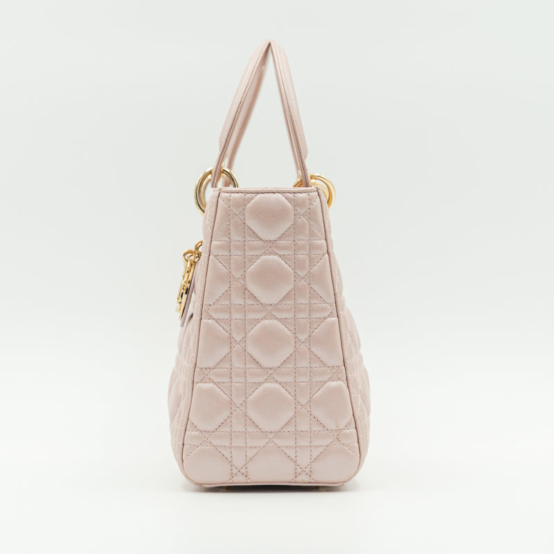 Authentic Lady Dior Medium Lamb Skin Quilted in Carnation Pink