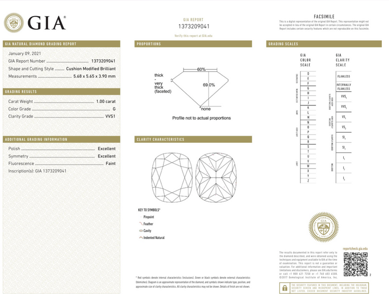 1 carat G color Cushion-cut VVS1 clarity diamond