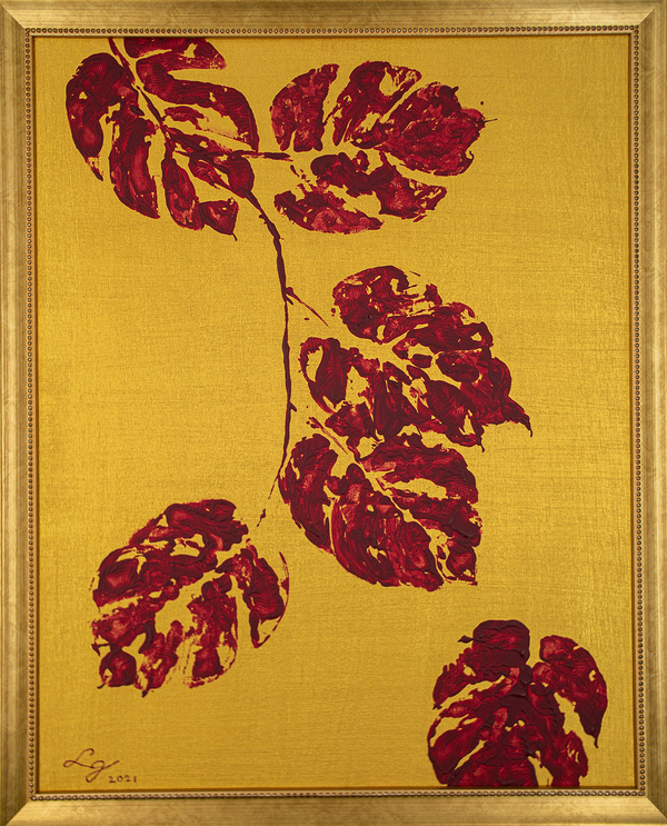 Framed painting titled "Pink leaves" by LG EvElina /Elīna Graudiņa/, 2021