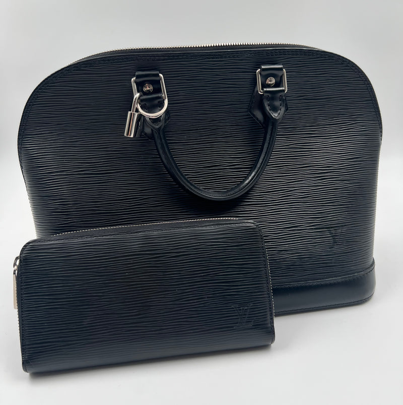 Louis Vuitton Epi Leather Alma PM handbag & Epi Leather Zippy wallet in Noir color
