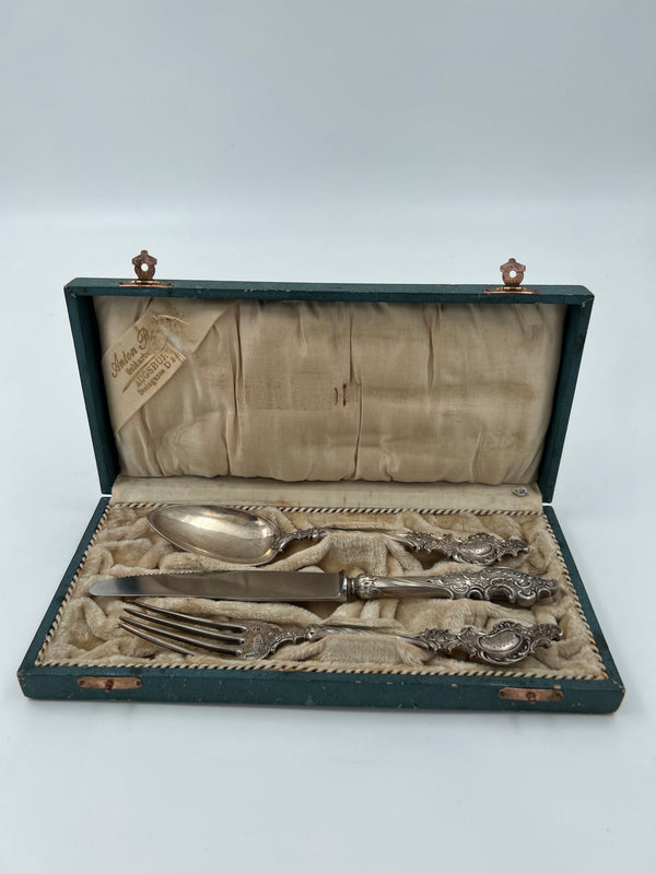 Antique German silver tableware set "Egoist" for one person in original box