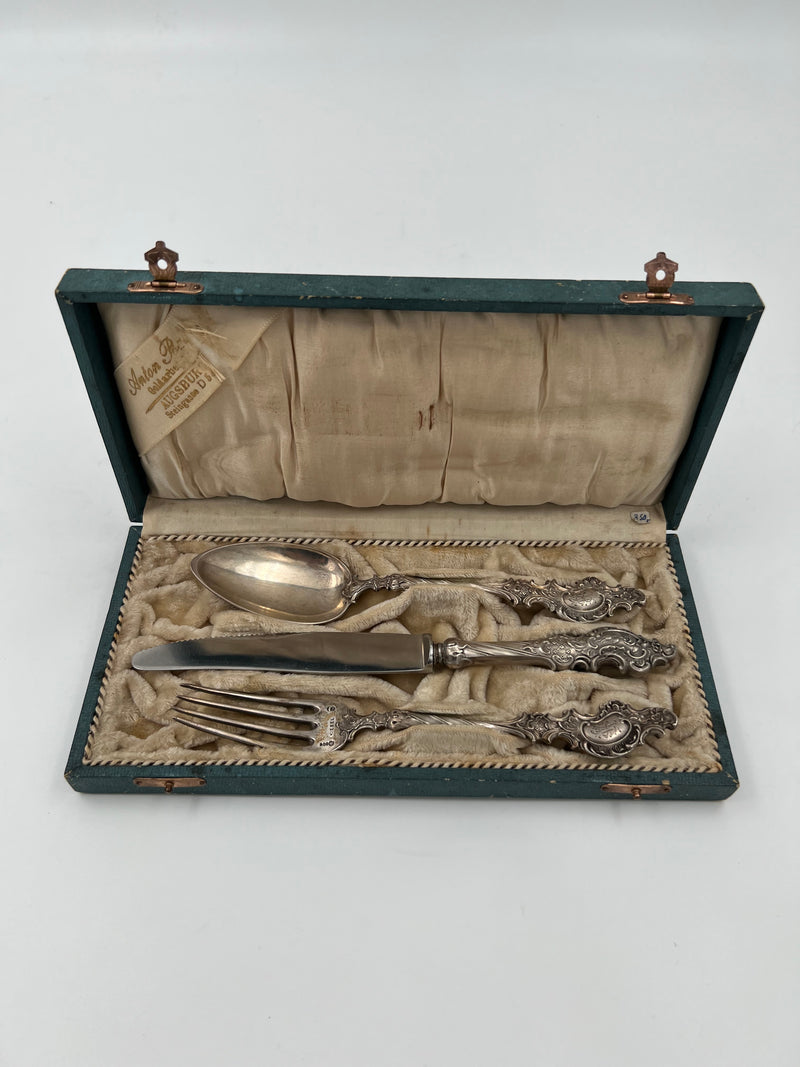 Antique German silver tableware set "Egoist" for one person in original box