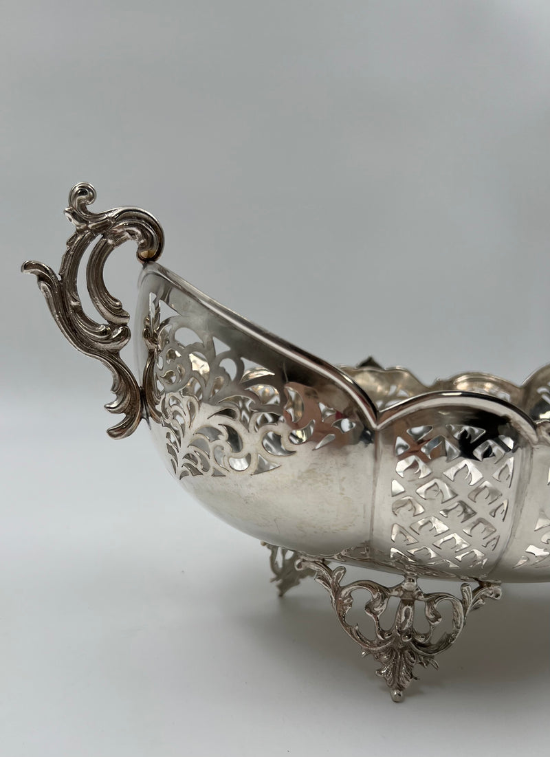 Antique European silver fruit vase of 19th-century featuring a beautifully carved floral decoration with garlands