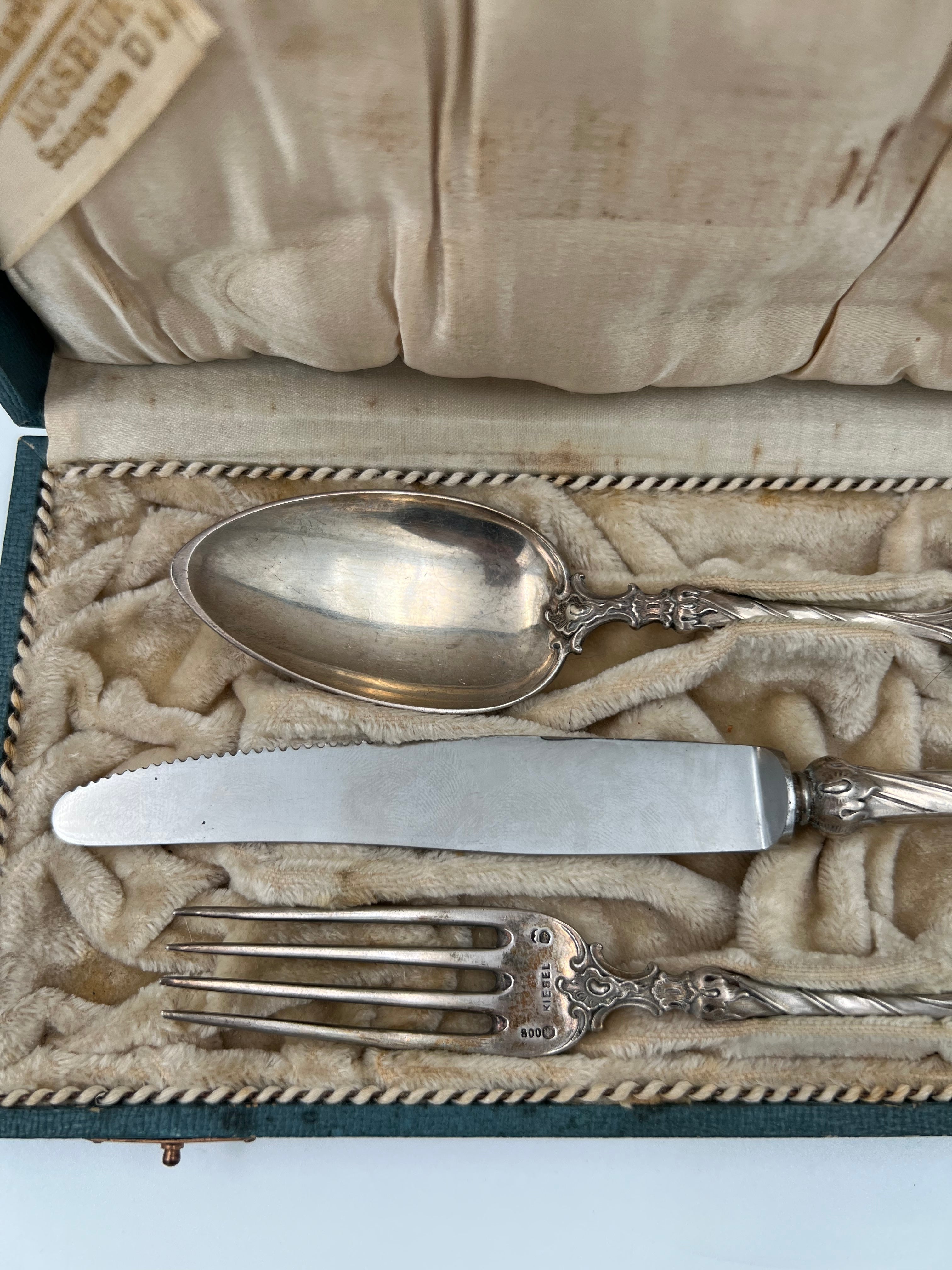 Vajilla antigua alemana de plata "Egoist" para una persona en caja original