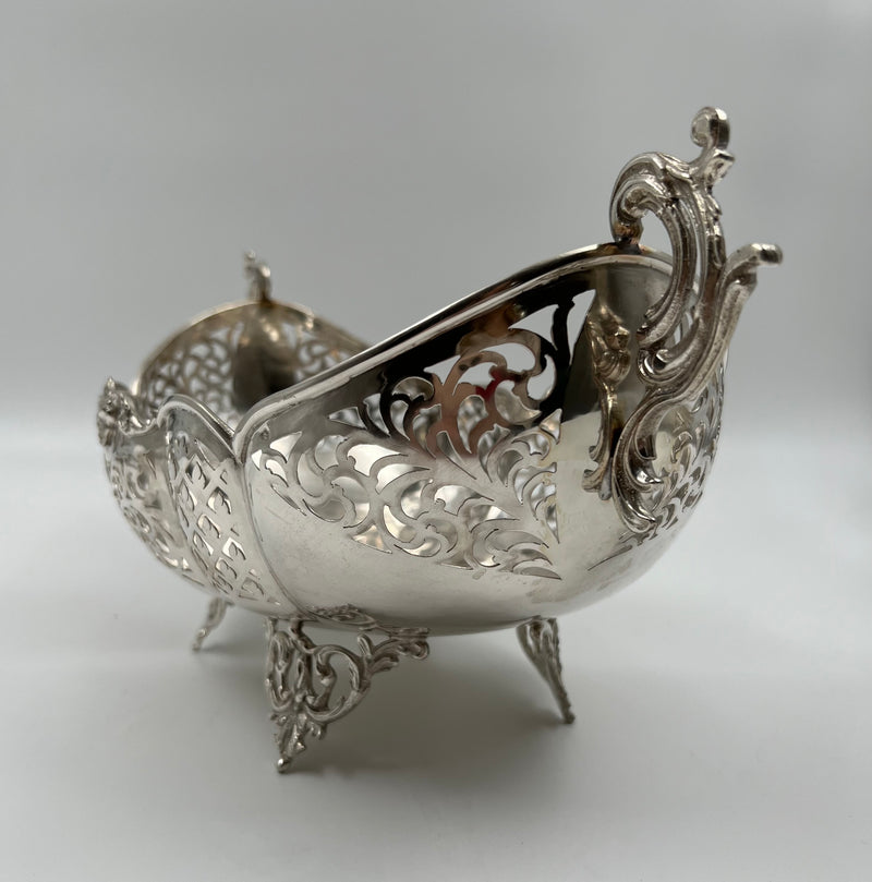 Antique European silver fruit vase of 19th-century featuring a beautifully carved floral decoration with garlands