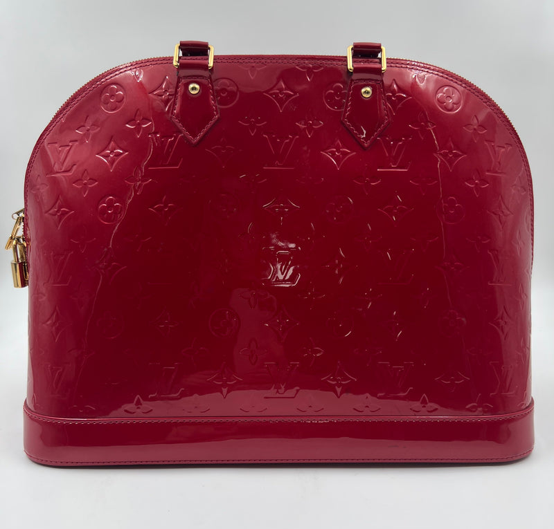 Louis Vuitton Alma GM Monogram Vernis Leather Satchel Bag Red