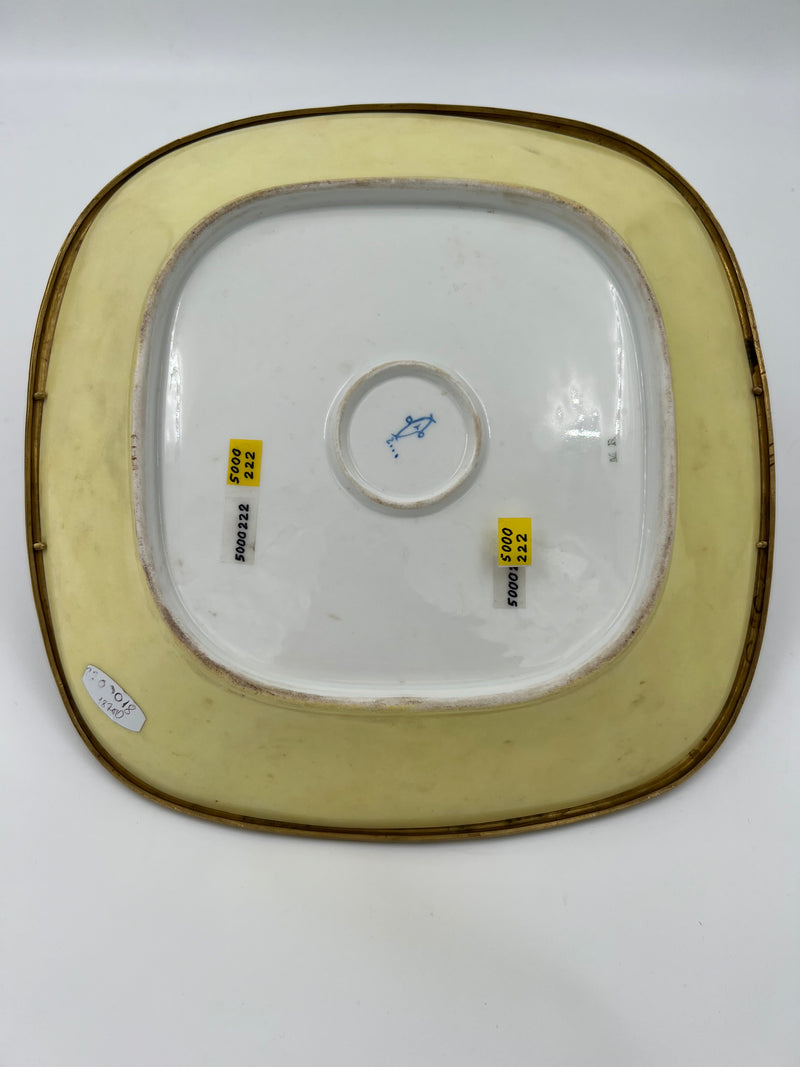 Importante Cuenco antiguo de porcelana amarilla de Sevres pintado a mano del siglo XIX.