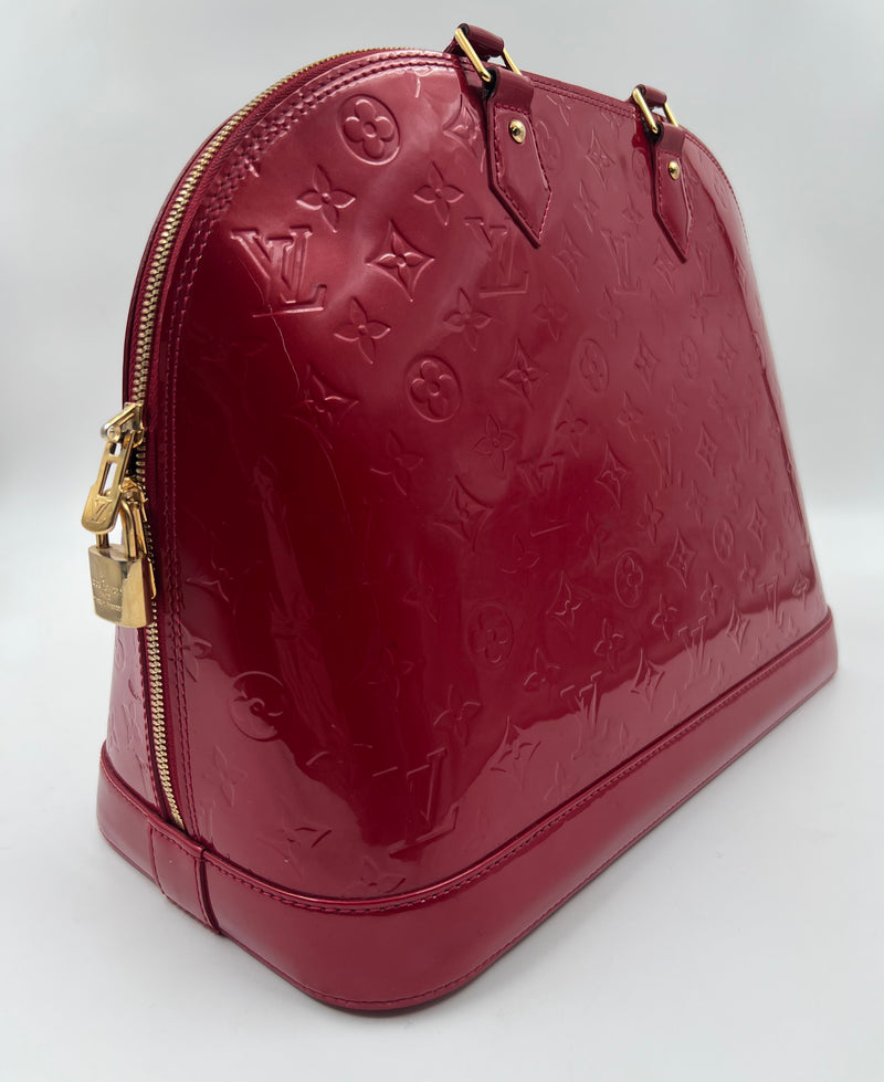LOUIS VUITTON Alma GM Monogram Vernis Leather Satchel Bag Red