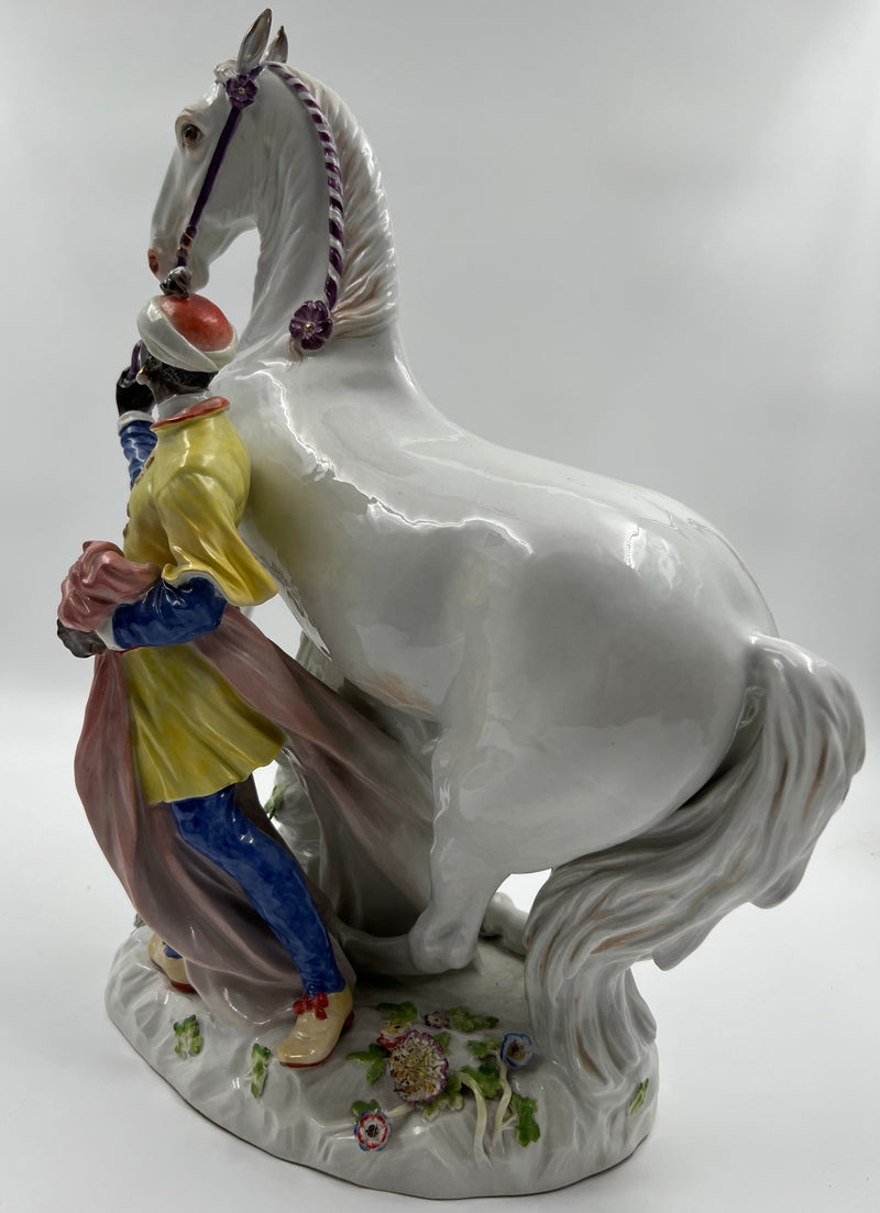 A large Meissen porcelain equestrian group of "a horse and handler"