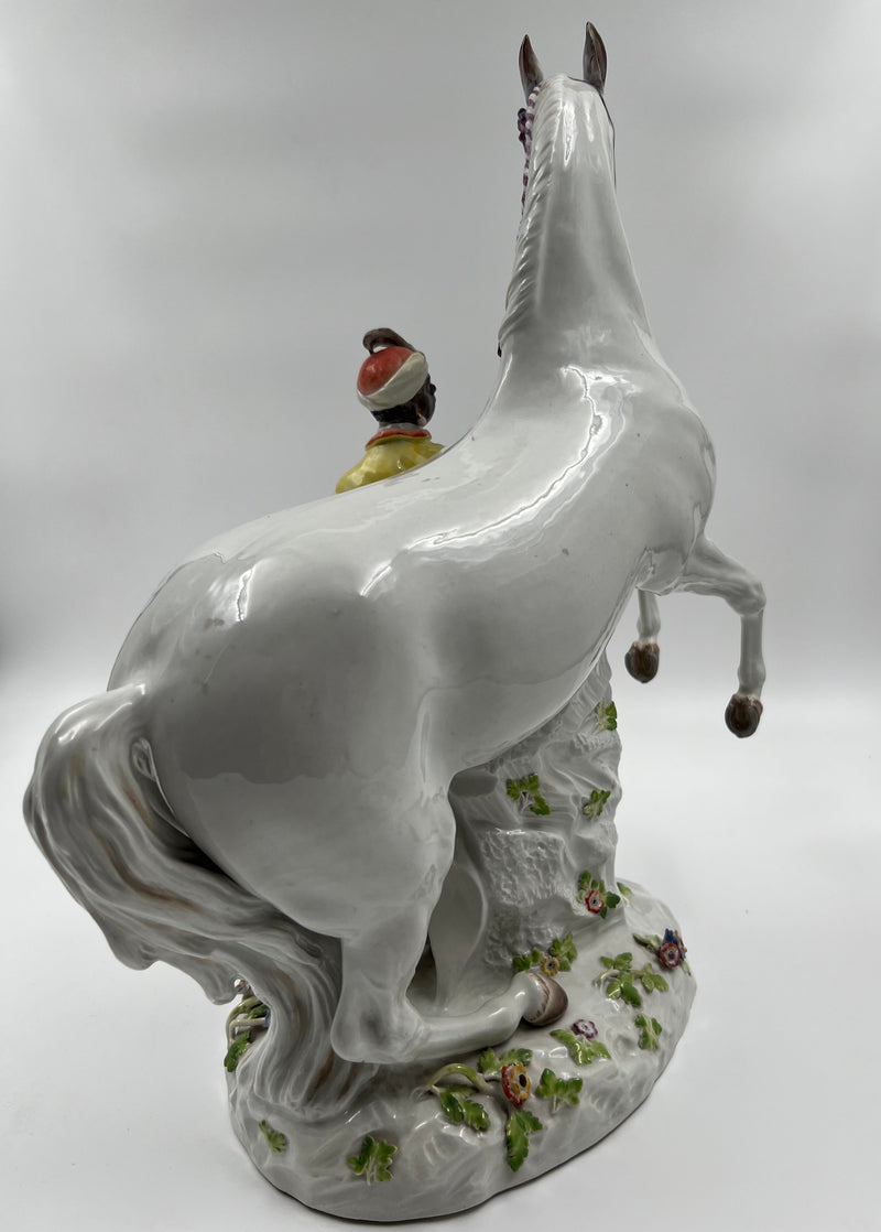 A large Meissen porcelain equestrian group of "a horse and handler"