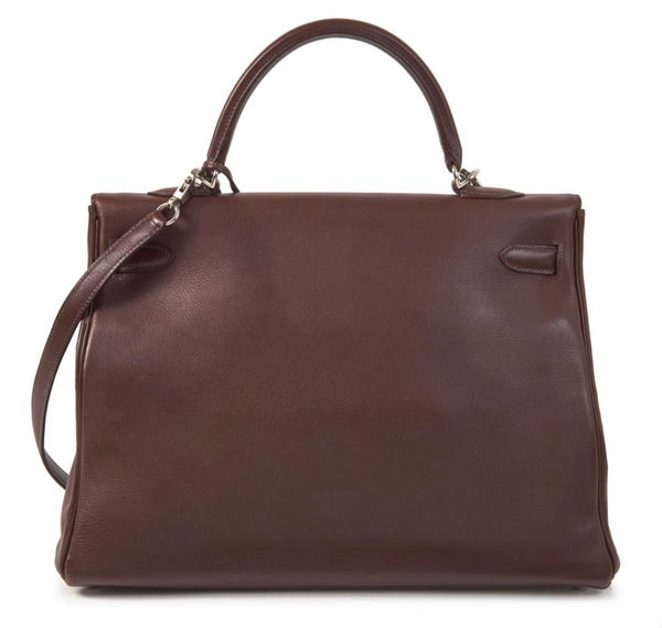 Hermés Kelly Retourné 35cm Prune Negonda leather with palladium hardware