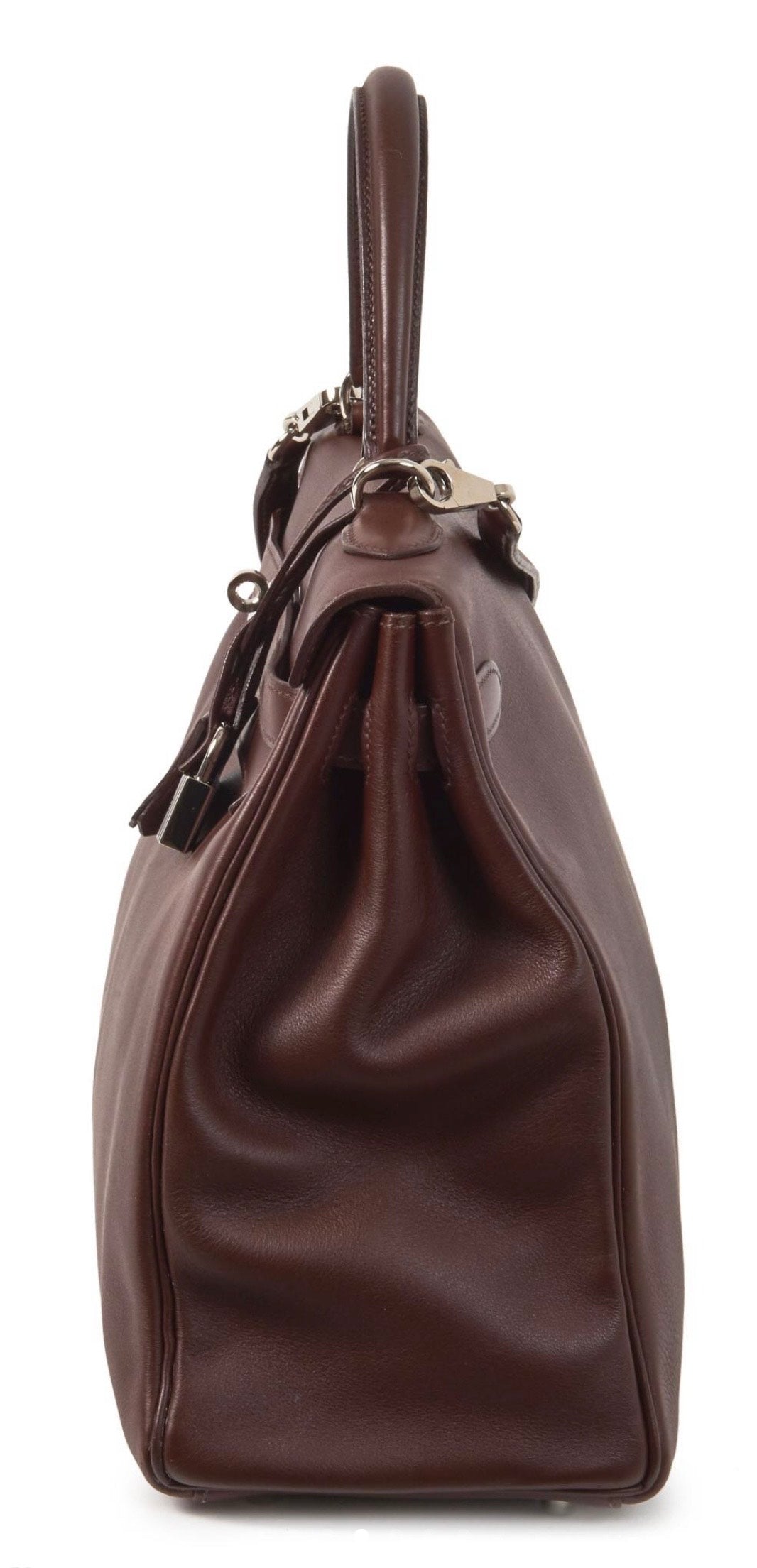 Hermés Kelly Retourné 35cm Cuero Prune Negonda con herrajes de paladio