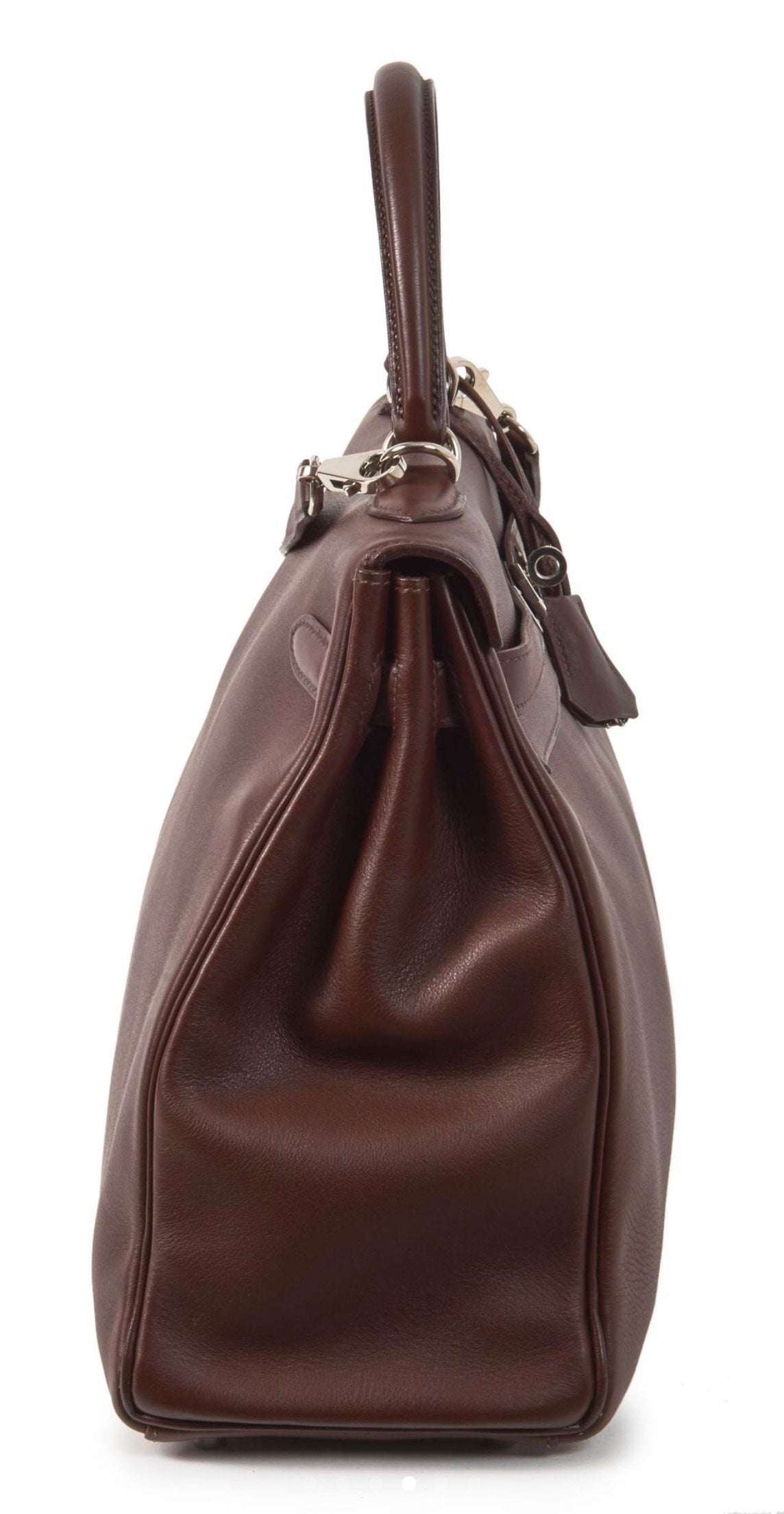 Hermés Kelly Retourné 35cm Cuero Prune Negonda con herrajes de paladio
