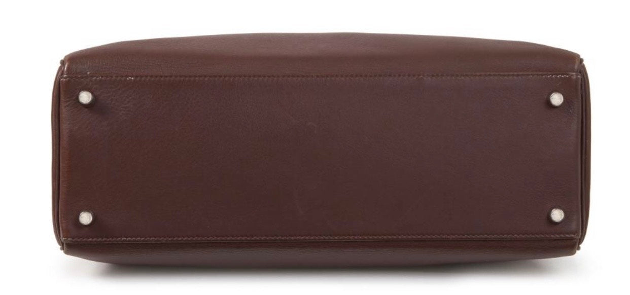Hermés Kelly Retourné 35cm Cuero Prune Negonda con herrajes de paladio