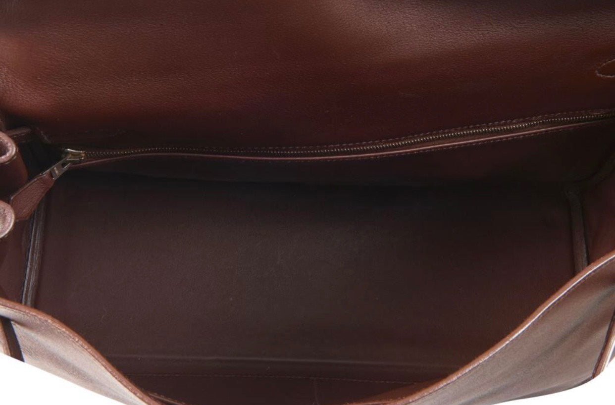 Hermés Kelly Retourné 35cm Cuero Prune Negonda con herrajes de paladio
