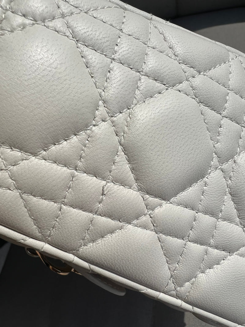 Christian Dior Medium Lady Dior Embroidered Leather Shoulder Bag White