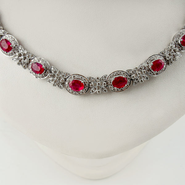 18K white gold necklace set with 9,90 CTW Natural Diamonds & 17 CTW Natural Rubies