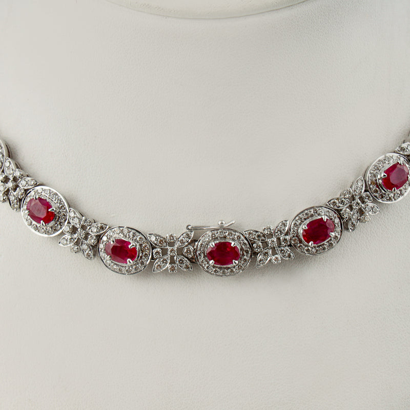 18K white gold necklace set with 9,90 CTW Natural Diamonds & 17 CTW Natural Rubies